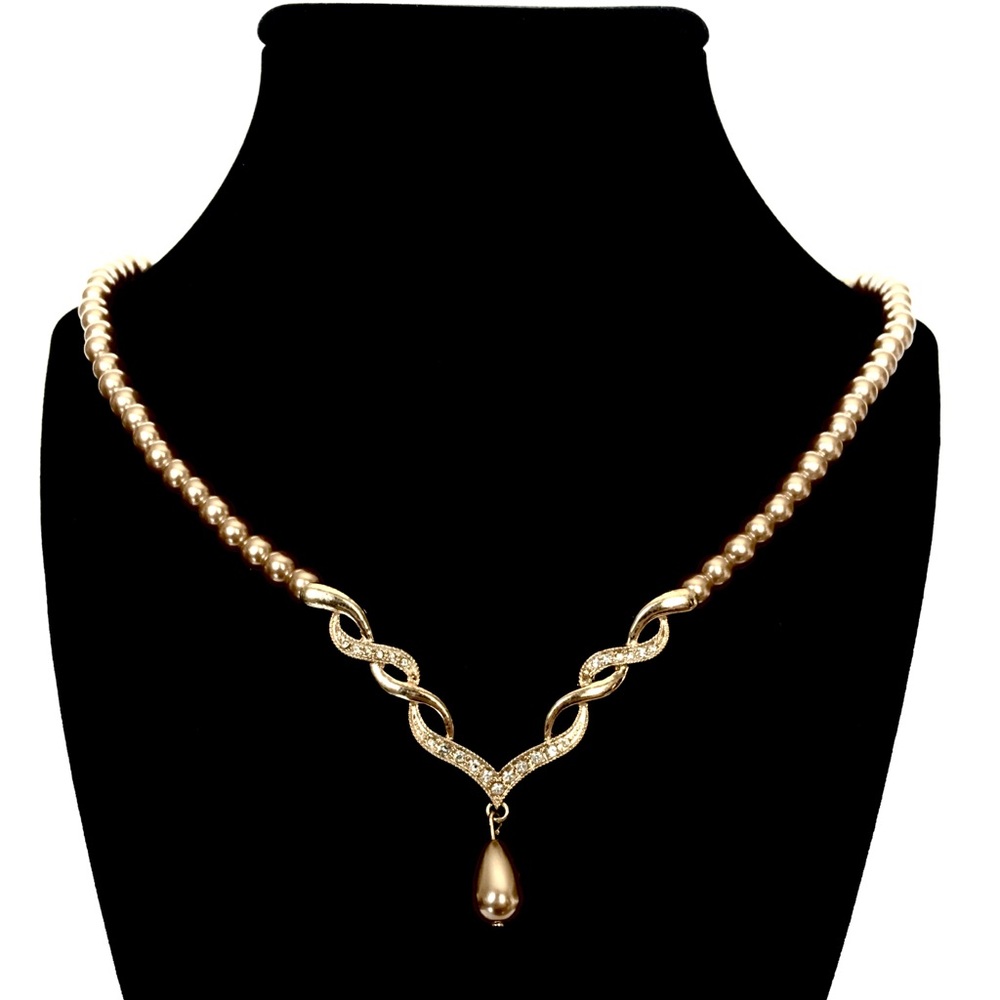 Rose Gold Colored Faux Pearl Bridal Necklace
